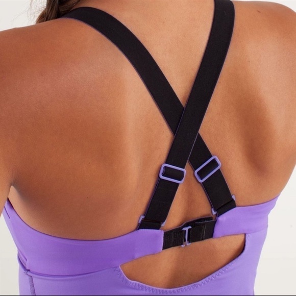 ❤️ LULULEMON Catch Me Purple Black Back Cross strap back tank A32 - Picture 6 of 14